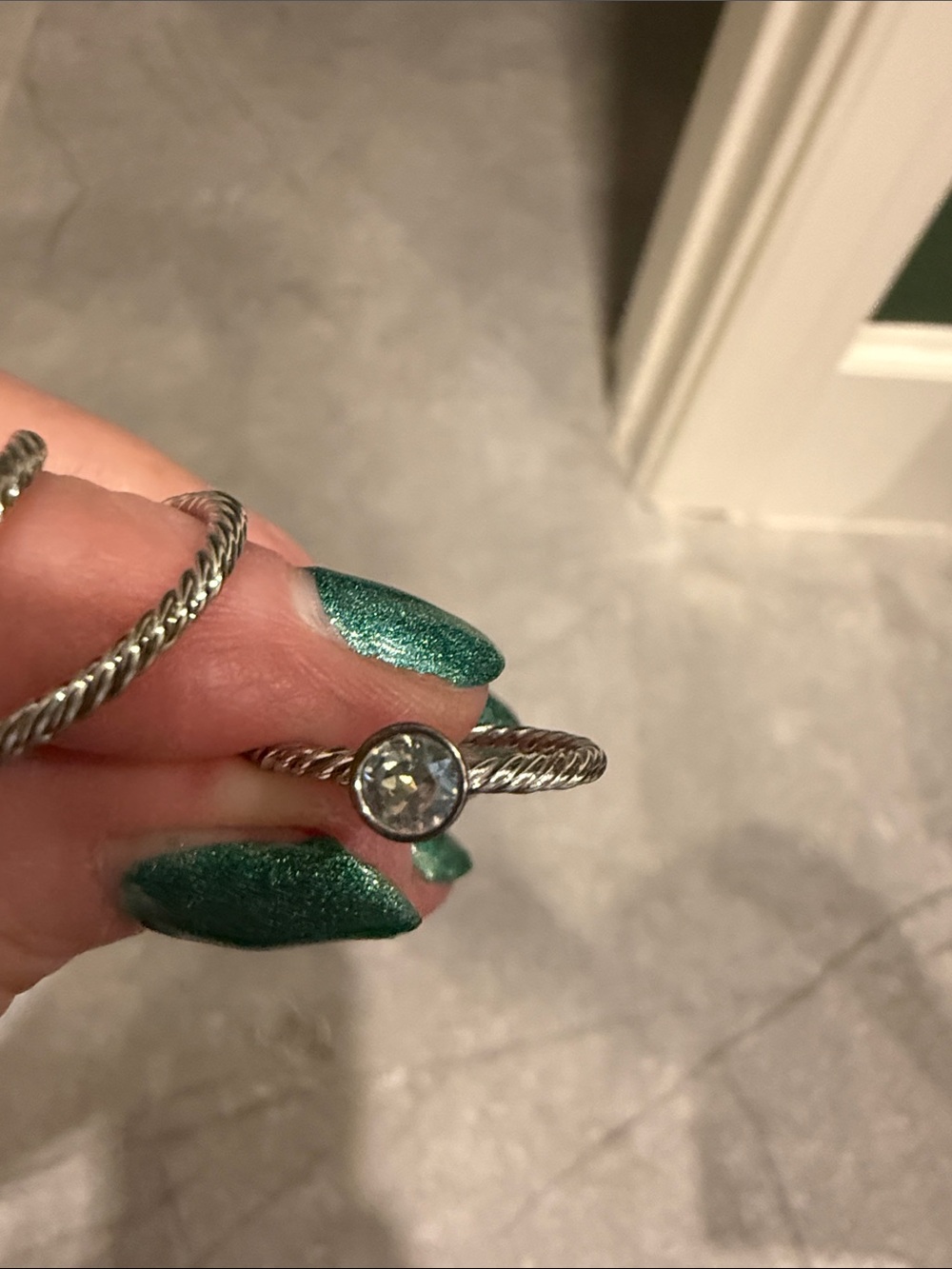 Touchstone Crystal Multi-Color Twisted Silver Stackable Rings - Picture 7 of 10